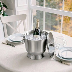 Seau à glace en acier inoxydable avec couvercle, bac à champagne rond, seau à boissons isotherme pour fête - Product Image 5