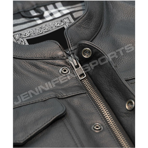 Chaleco de Cuero Personalizado al por Mayor, Chaleco de Cuero Vacuno para Motocicleta, Chaleco de Cuero Sostenible con Bolsillos Delanteros en el Pecho - Product Image 3