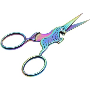 Uni Corn Rain Bow Embroidery Fancy Shear Cutting Trimming Stainless Steel Eyebrow <b>Scissors</b> Sharp Steel Handle Right-<b>Handed</b> - Product Image 1