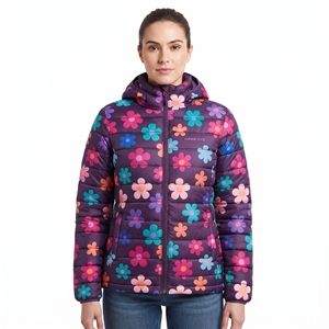 <b>Women's</b> Colorful Flower Puffer Jacket Waist Belt Hooded Quilted <b>Winter</b> <b>Coat</b> Sublimation Warm <b>Padded</b> Outdoor Fashion Casual Daily - Product Image 1