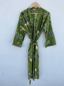 Cotton Digital Print V-neck Kimono <b>Robe</b> | Handmade Floral Boho Cover | Lightweight Summer Quick <b>Dry</b> Luxury Lounge <b>Robe</b> | <b>Women's</b> - Product Image 2