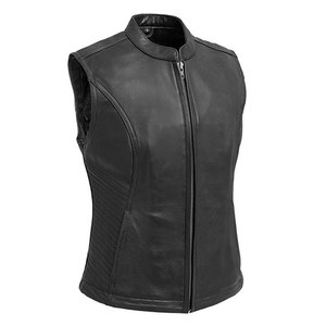 Chaleco de Motocicleta Salva Leather para Mujer, de Cuero Genuino Transpirable, Cuello Mao, Cierre de Cremallera, Color Sólido, Largo Regular - Product Image 1