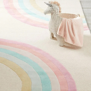 Tapis en laine tufté à la main, motif arc-en-ciel pastel, tapis pour enfants, tapis doux fait main pour chambre d'enfant, salle de jeux et chambre à coucher - Product Image 1