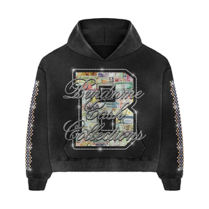 Ensemble deux pièces grande taille de haute qualité, éco-responsable, 100 % coton velours, streetwear automne, sweat à capuche, short en jean, strass personnalisé - Product Image 2