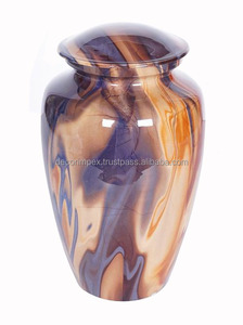 Urne funéraire haut de gamme en métal et laiton, design moderne motif blé, couvercle fileté marron, accents dorés, écologique, faite à la main, vase de table - Product Image 4