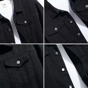 Men's Black Denim Jacket Hooded Ripped Washed Casual <b>Turn</b>-down Collar <b>Button</b> Front Autumn Style Regular Fit - Product Image 5