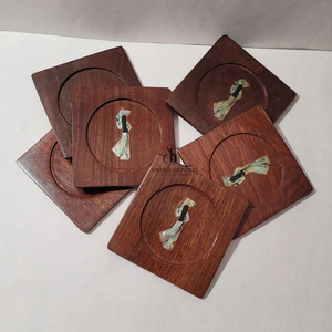 Handmade Wooden <b>Coaster</b> <b>Set</b> With Elegant Mother Of Pearl Inlay Statue Design Durable, Rustic Charm For Home & Bar Decoration - Product Image 6