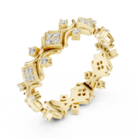 Bague d'éternité géométrique en or jaune pour femme, bijou de luxe en cristal, cadeau idéal pour mariage ou anniversaire