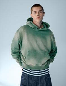 Sweat-shirt à capuche oversize pour homme, vert uni, en coton French Terry, décontracté, pour l'automne, avec poche, coupe classique, respirant, 300g - Product Image 5