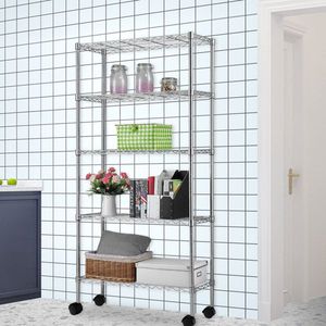 5 Layer Chrome Plated Iron Shelf with 1.5\" Nylon Wheels 165*90*35 Chrome Premium Shelving Units - Product Image 1