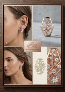 Pendientes de Oro Rosa Sólido de 9K con Diamantes Geométricos Cultivados en Laboratorio para Mujer - Regalo para Bodas y Fiestas - Product Image 3