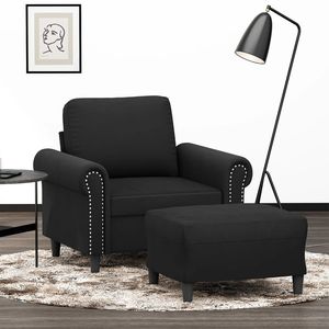 Elegante Sillón Individual de Terciopelo Negro con Reposapiés, Muebles para Sala de Estar con Diseño Sofisticado - Product Image 1