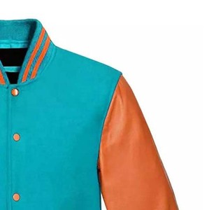 Everyday Versatile Varsity <b>Jacket</b> Wool Blend <b>Leather</b> Sleeves Stand Front Logo-Canvas Fabric for School Sports Street Outfits - Product Image 4