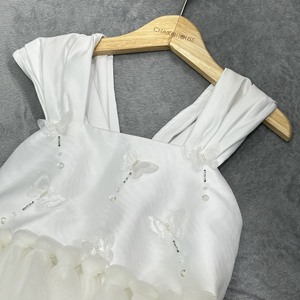 Robe de bal en tulle blanc de haute qualité pour bébé fille sans manches dos nu perles papillon fleur conception 3-8 ans enfants - Product Image 3