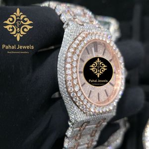 Montre mécanique Iced en or rose, incrustée de diamants, avec affichage de la date, style bijou - Product Image 2