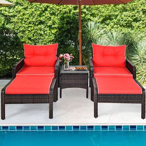 Ensemble de canapés en rotin d'extérieur, mobilier de patio 5 pièces avec coussins, chaises, poufs et table, conception durable résistante aux intempéries - Product Image 6