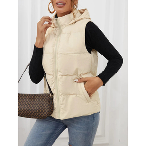 Gilet matelassé en cuir d'agneau véritable pour femme, coupe-vent respirant avec col à capuche amovible, couleur naturelle, véritable - Product Image 4