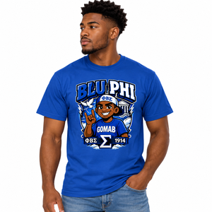 Custom <b>White</b> Blue Phi Beta Sigma Graphic T <b>Shirt</b> for Men <b>Short</b> <b>Sleeve</b> Crew Neck Cotton Tee with Cartoon Artwork and 1914 - Product Image 1