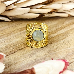 Vintage Style Boho Gemstone <b>Ring</b> Vintage Brass <b>Rings</b> Women 18k Gold Plated Filigree Wide Band <b>Statement</b> for Wholesale/OEM/ODM - Product Image 1
