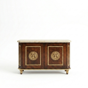Aparador de Madera Neoclásico Francés Antiguo con Tapa de Mármol, Detalles en Latón Dorado y Ormolu, Mueble de 2 Puertas para Sala de Estar o Comedor - Product Image 1