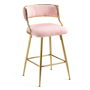 Set di 2 Sgabelli da Bar per Isola Cucina in Corduroy da 26FT con Base Cromata Dorata e Poggiapiedi, Sedia da Bar Altezza Bancone - Product Image 1