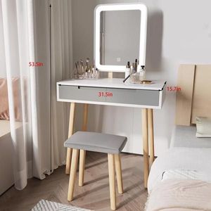 Adjustable Brightness Makeup Vanity Table Set with Cushioned Stool Free Make Bright Mirror Dressing Table with Comfort Features - Product Image 4