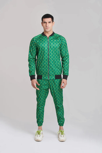 Chándal Unisex Verde con Estampado Geométrico, Cortavientos, con Capucha, Forro Polar, Cierre con Cordón, Bolsillos Laterales, Ropa Casual de Invierno - Product Image 6