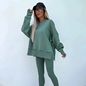 Ensemble de survêtement pour femme, coupe slim, coton et polyester, sweat à capuche zippé, pantalon de jogging, respirant, extensible, pour entraînement et sport. - Product Image 1