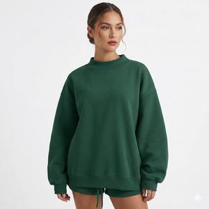 Sudadera Oversize Personalizada para Mujer, Verde Bosque, Lisa, Cuello Alto Simulado, Hombros Caídos, Forro Polar Grueso, Estilo Urbano - Product Image 1