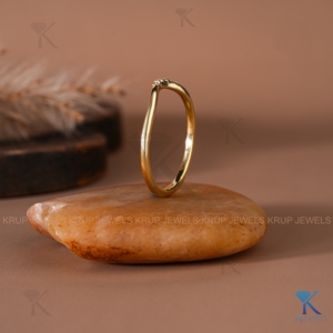 Minimalist 14K Yellow Gold Chevron Curved Wedding Band 3 Stone Round Lab Grown Diamond Contoured Stacking Ring For Women - Product Image 6