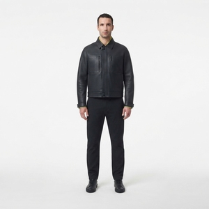 Veste en cuir Techwear géométrique modulaire haut de gamme en cuir de veau pleine fleur imperméable avec néoprène collé, style Trucker, modèle européen - Product Image 1