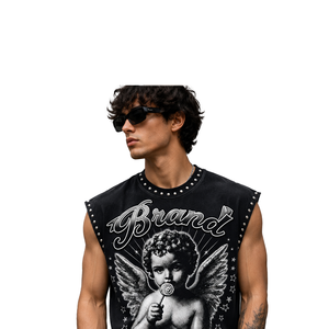 Débardeur Glory personnalisé avec impression graphique en strass, 100% coton, tissu doux, nouveau style vintage, sans manches, pour homme et femme. - Product Image 6