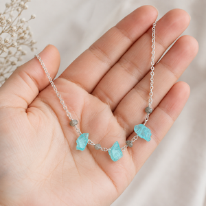 Collier Océan en Argent Sterling 925 |   Bijoux en perles de pierres précieuses brutes d'apatite aquatique et de labradorite - Product Image 3