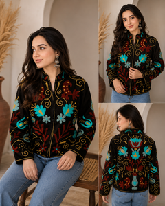 Chaqueta de pana con cuello mandarín, estilo vacaciones de verano, chaqueta bordada a mano, chaqueta de pana de manga larga - Product Image 4