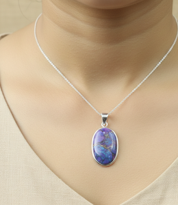 Purple <b>Copper</b> Turquoise Oval Pendant 925 Silver Necklace Rose Gold Yellow Gold Plated Handmade Gemstone Jewelry Gift for unisex - Product Image 2