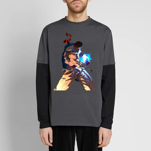 Nueva llegada: Camisetas de manga larga con efecto desgastado para hombre, estilo vintage, de algodón lavado, doble capa, hip hop, lisas. - Product Image 2