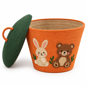 Panier de rangement personnalisable en jute 100 % écologique avec couvercle vert, capacité et épaisseur sur mesure, 25x25cm, pour l'organisation de bijoux - Product Image 2