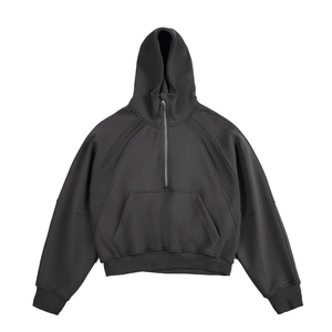Sweat-shirt unisexe coupe courte à demi-zip 500 GSM, coupe ample et carrée, streetwear américain de haute qualité, mode automne - Product Image 1