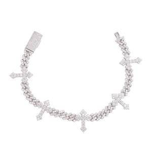 Bracelet en argent sterling 925 plaqué or 18 carats avec croix en moissanite de 6 mm, style cubain, serti de diamants VVS, certifié BOHEMIA, cadeau - Product Image 1