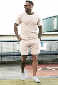 Ensemble short et t-shirt homme été 2026 en coton personnalisé, 2 pièces, color block, unisexe - Product Image 3