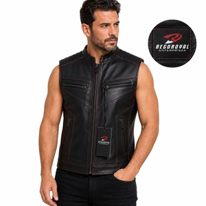 Chaleco de Cuero para Hombre, Chaleco de Motociclista de Cuero Genuino de Alta Calidad, Cierre de Botones, Ajuste Cómodo, Ropa Clásica para Motociclistas - Product Image 4