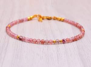 Bracelet à breloques en quartz fraise, argent sterling 925 plaqué argent, pierre précieuse rose naturelle, design simple et classique de luxe - Product Image 6