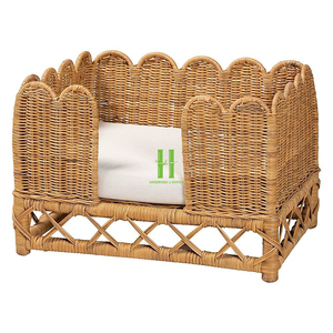 High Quality Customized OEM Indoor Cat <b>Bed</b> Handmade Rattan Cotton Pet Cage Animal Pattern Snap Button Belt Direct Wholesale HNH - Product Image 3