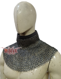Collier de gorgue médiévale en acier doux avec garniture en cuir, anneaux rivetés plats de 9 mm, pour armure de chevalier, costume d'Halloween - Product Image 2