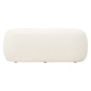 Modern Cream Fabric Upholstered <b>Pouf</b> Oval Padded <b>Footstool</b> Minimalist Bench Ottoman for Living Room Bedroom Home Furniture - Product Image 2
