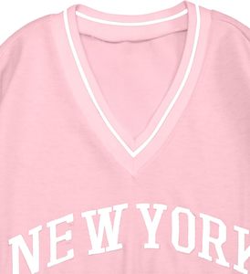 Sweat-shirt rose à col en V oversize, imprimé New York USA, délavé vintage, décontracté, unisexe, en coton non tissé, hiver, numérique - Product Image 4