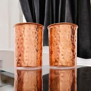Hammered copper <b>glass</b> <b>set</b> pure copper <b>tumblers</b> for drinking water Ayurvedic health kitchen use - Product Image 4