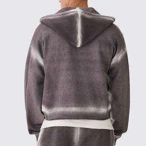 Oversized <b>Hooded</b> <b>Zip</b>-Up Sweatshirt Men's Gradient Color Fleece Casual Autumn Style Regular Sleeve Knitted Dip Dye Design - Product Image 4