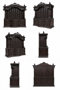 Antique Black Hand Carved Pooja Temple Handcrafted Wooden Pooja <b>Mandir</b> with Cabinet and Drawers Heavy Carved Teak Wood Temple Uk - Product Image 6