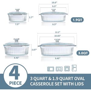 Set di 4 Piatti da Forno in Vetro da 1,9 Qt e 3 Qt con 2 Casseruole e Coperchi - Product Image 2
